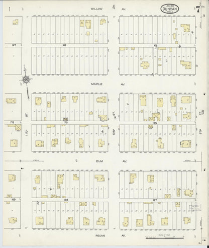 Sanborn Fire Insurance Map from Duncan, Stephens County, Oklahoma (1914), Sheet #0007 - Complete Map Set gallery image, historic Sanborn map, vintage wall art, Oklahoma Oklahoma