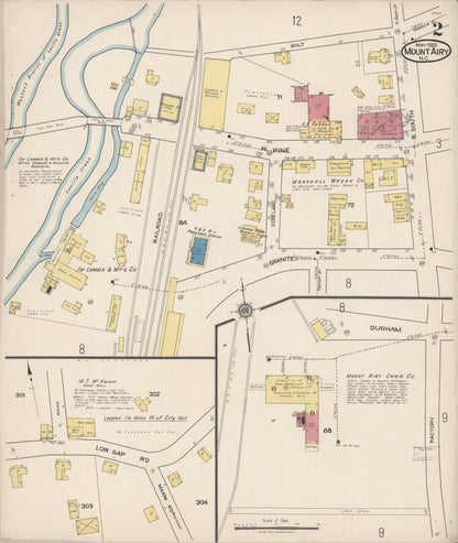 Sanborn Fire Insurance Map from Mount Airy, Surry County, North Carolina (1922), Sheet #0002 - Historic Sanborn Fire Insurance Map Print, vintage old map wall art, antique decor, genealogy gift, North Carolina North Carolina map