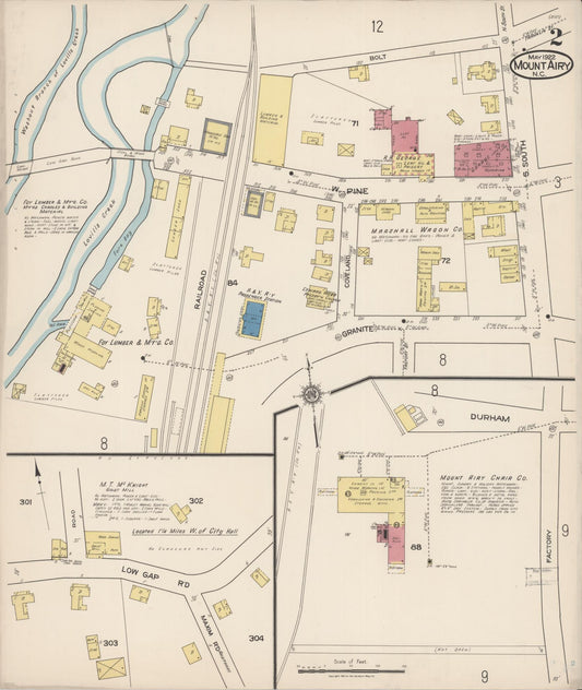 Sanborn Fire Insurance Map from Mount Airy, Surry County, North Carolina (1922), Sheet #0002 - Historic Sanborn Fire Insurance Map Print, vintage old map wall art, antique decor, genealogy gift, North Carolina North Carolina map