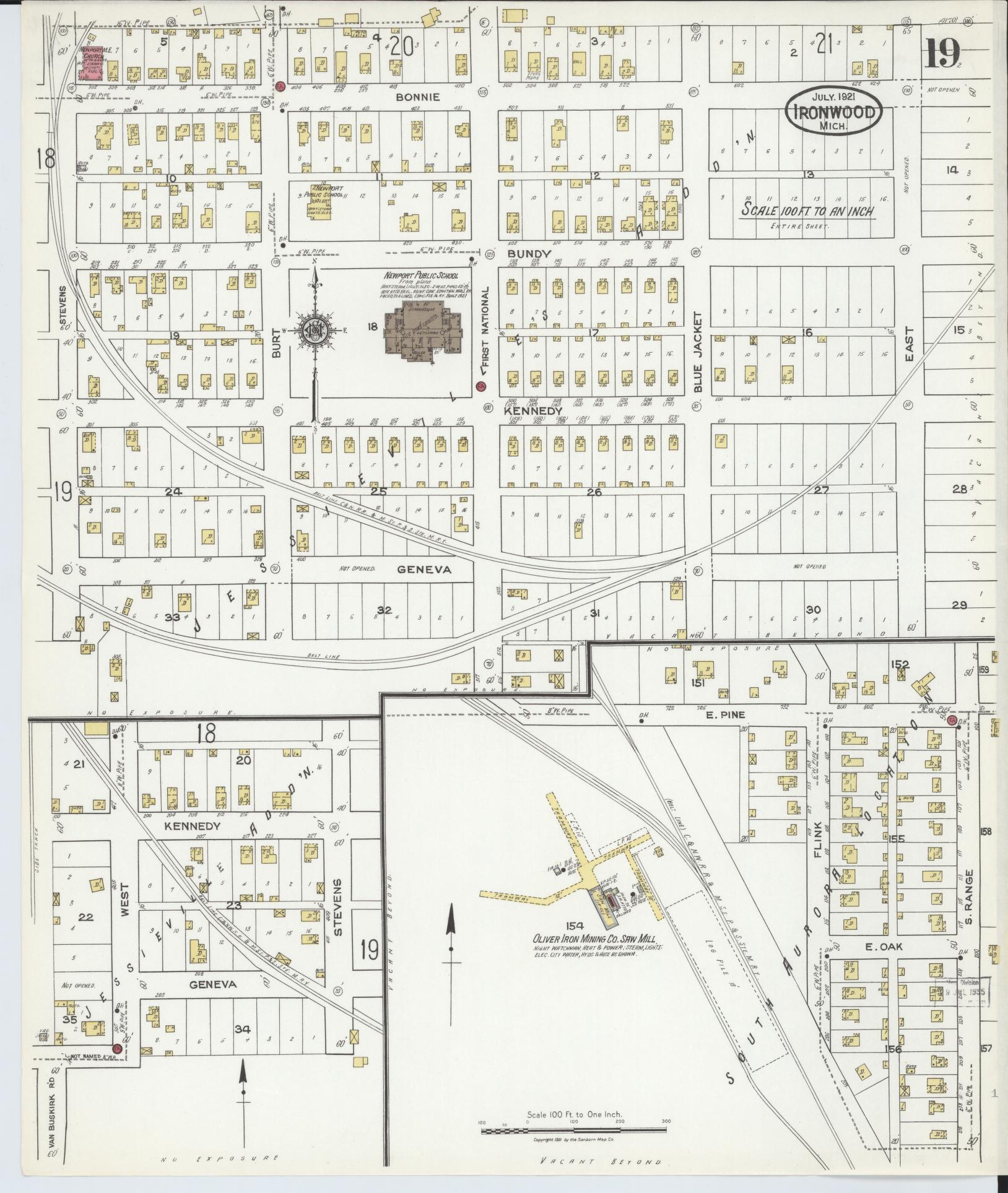 Sanborn Fire Insurance Map from Ironwood, Gogebic County, Michigan (1921), Sheet #0019 - Historic Sanborn Fire Insurance Map Print, vintage old map wall art, antique decor, genealogy gift, Michigan Michigan map