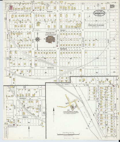 Sanborn Fire Insurance Map from Ironwood, Gogebic County, Michigan (1921), Sheet #0019 - Historic Sanborn Fire Insurance Map Print, vintage old map wall art, antique decor, genealogy gift, Michigan Michigan map