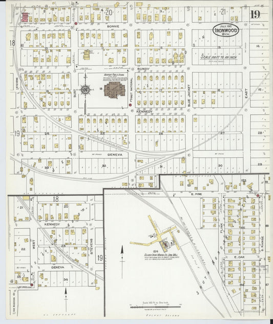 Sanborn Fire Insurance Map from Ironwood, Gogebic County, Michigan (1921), Sheet #0019 - Historic Sanborn Fire Insurance Map Print, vintage old map wall art, antique decor, genealogy gift, Michigan Michigan map
