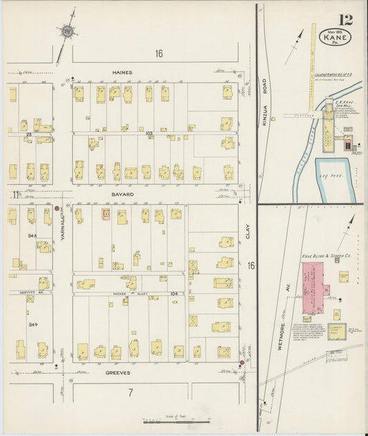 Sanborn Fire Insurance Map from Kane, McKean County, Pennsylvania (1915), Sheet #0012 - Historic Sanborn Fire Insurance Map Print, vintage old map wall art, antique decor, genealogy gift, Pennsylvania Pennsylvania map