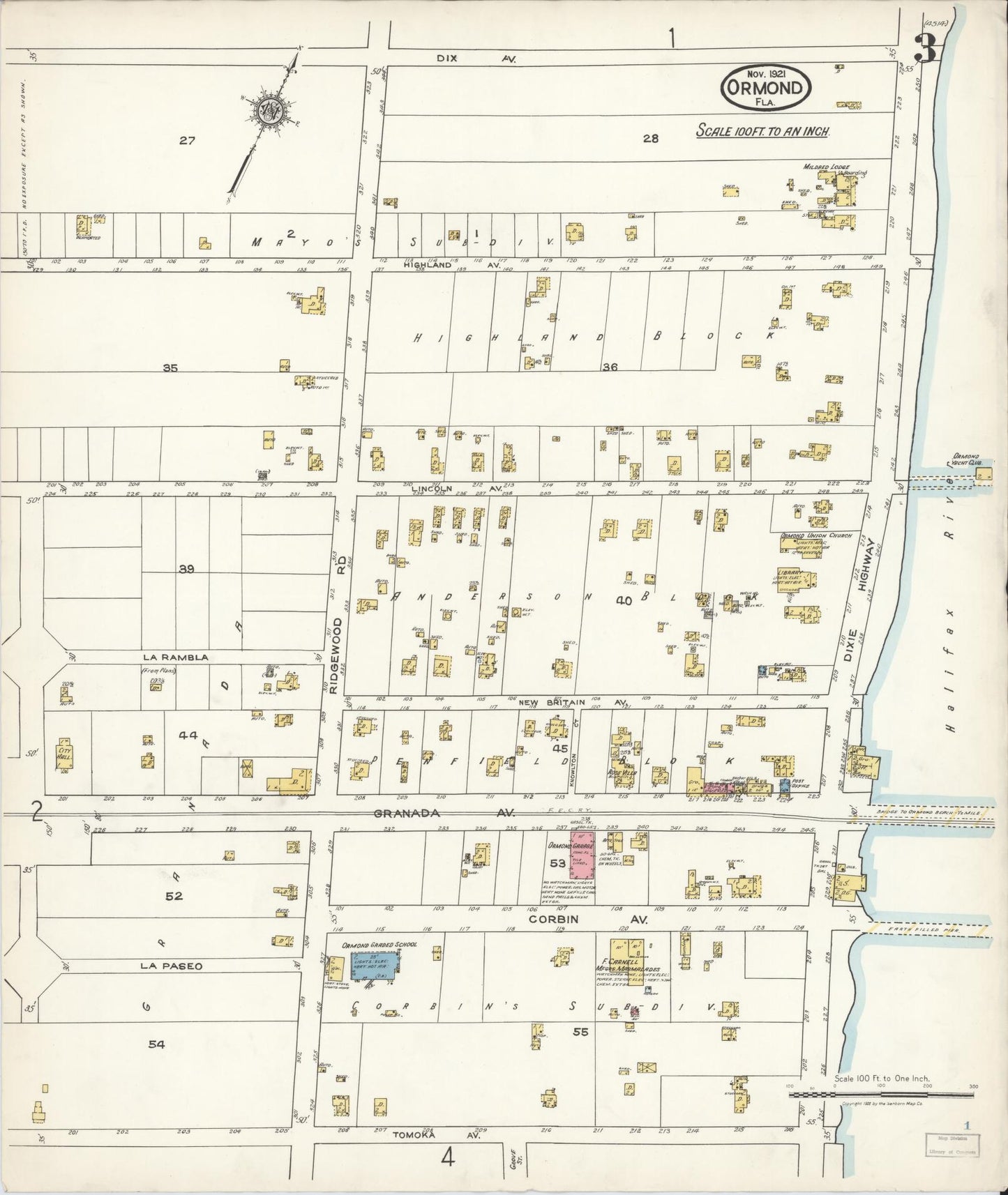 Sanborn Fire Insurance Map from Ormond, Volusia County, Florida (1921), Sheet #0003 - Complete Map Set gallery image, historic Sanborn map, vintage wall art, Florida Florida