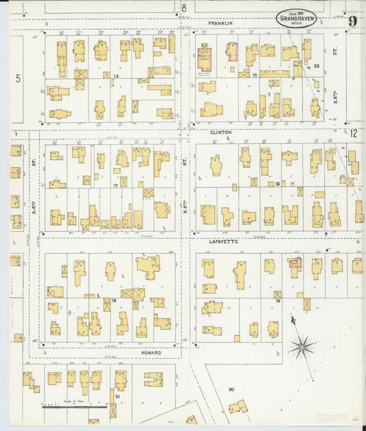 Sanborn Fire Insurance Map from Grand Haven, Ottawa County, Michigan (1906), Sheet #0009 - Historic Sanborn Fire Insurance Map Print, vintage old map wall art, antique decor, genealogy gift, Michigan Michigan map