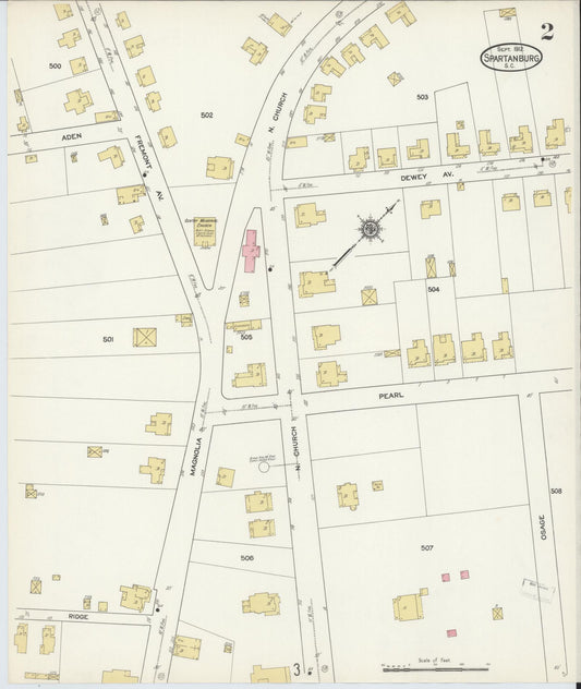 Sanborn Fire Insurance Map from Spartanburg, Spartanburg County, South Carolina (1912), Sheet #0002 - Historic Sanborn Fire Insurance Map Print, vintage old map wall art, antique decor, genealogy gift, South Carolina South Carolina map