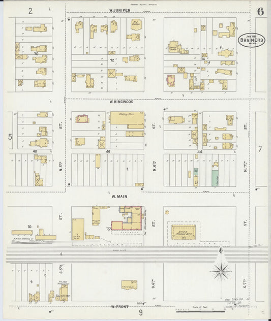 Sanborn Fire Insurance Map from Brainerd, Crow Wing County, Minnesota (1898), Sheet #0006 - Historic Sanborn Fire Insurance Map Print, vintage old map wall art, antique decor, genealogy gift, Minnesota Minnesota map