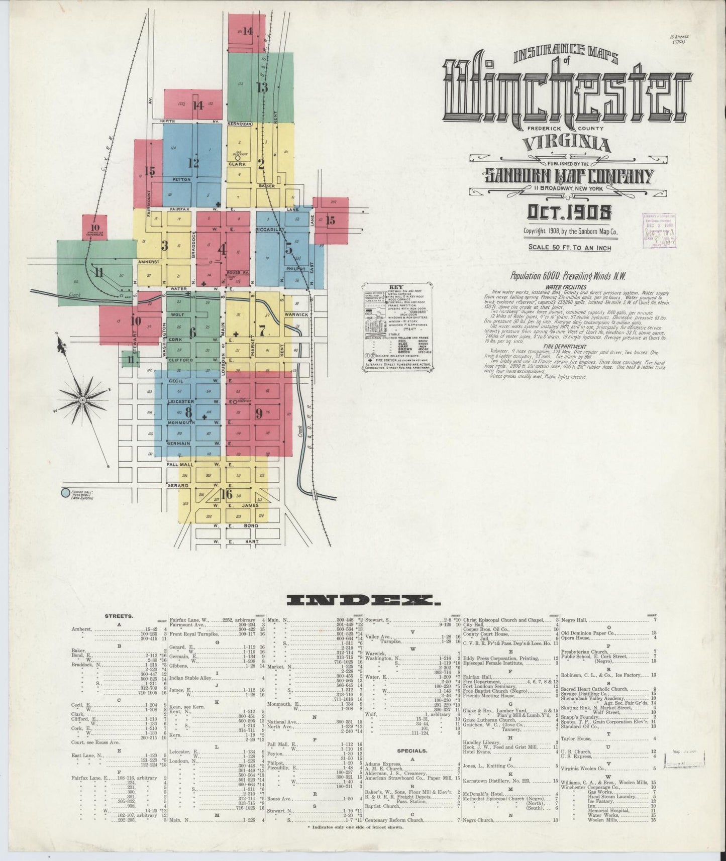 Sanborn Fire Insurance Map from Winchester, Independent Cities, Virginia (1908), Sheet #0001 - Complete Map Set gallery image, historic Sanborn map, vintage wall art, Virginia Virginia