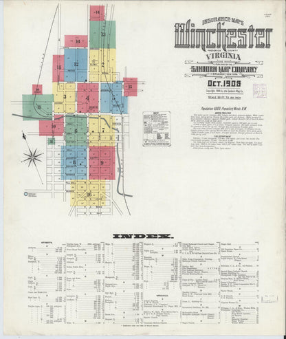Sanborn Fire Insurance Map from Winchester, Independent Cities, Virginia (1908), Sheet #0001 - Complete Map Set gallery image, historic Sanborn map, vintage wall art, Virginia Virginia