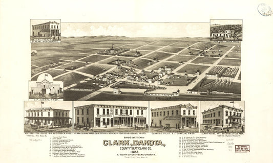 Bird's eye view of Clark, Dakota, county seat Clark Co. 1883. (1883) – Historic Bird’s-Eye View Panorama Print