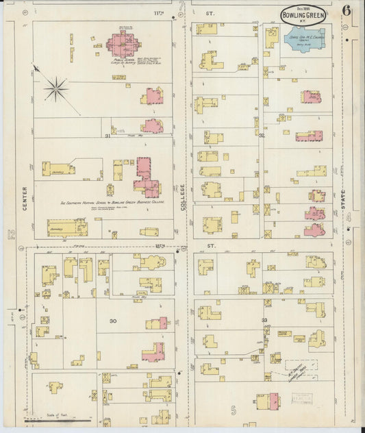 Sanborn Fire Insurance Map from Bowling Green, Warren County, Kentucky (1895), Sheet #0006 - Historic Sanborn Fire Insurance Map Print, vintage old map wall art, antique decor, genealogy gift, Kentucky Kentucky map
