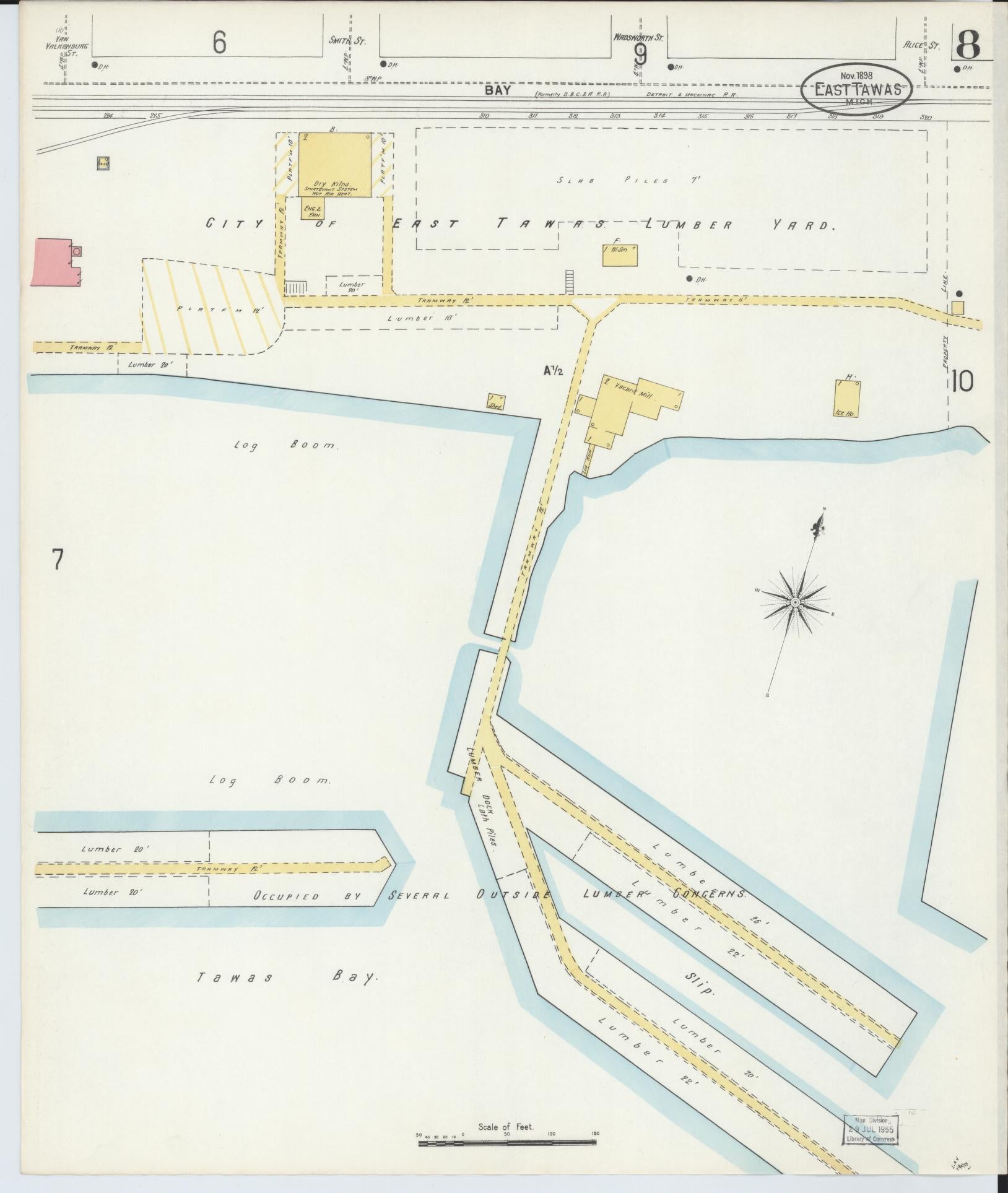 Sanborn Fire Insurance Map from East Tawas, Iosco County, Michigan (1898), Sheet #0008 - Complete Map Set gallery image, historic Sanborn map, vintage wall art, Michigan Michigan