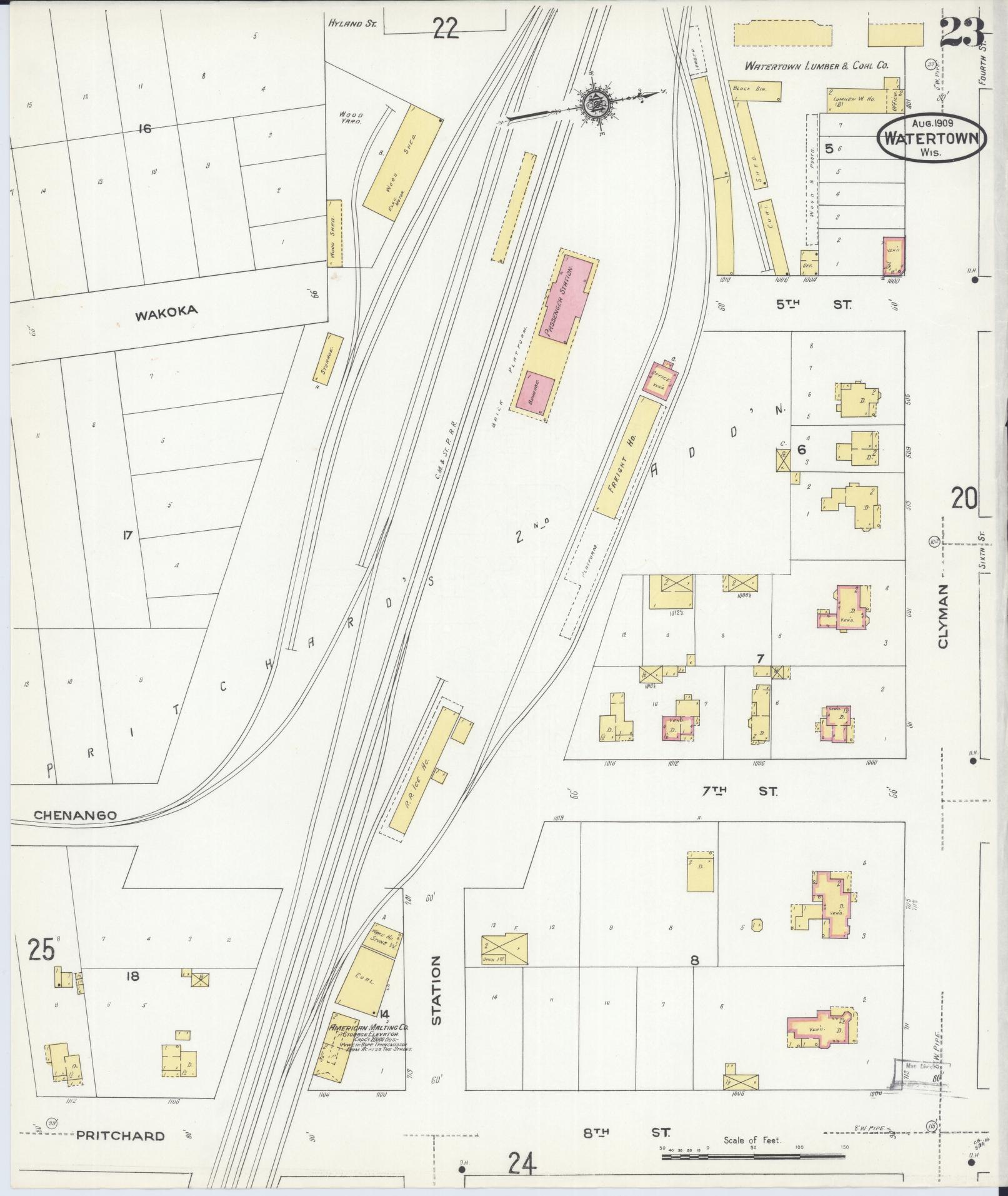 Sanborn Fire Insurance Map from Watertown, Jefferson County, Wisconsin (1909), Sheet #0023 - Complete Map Set gallery image, historic Sanborn map, vintage wall art, Wisconsin Wisconsin