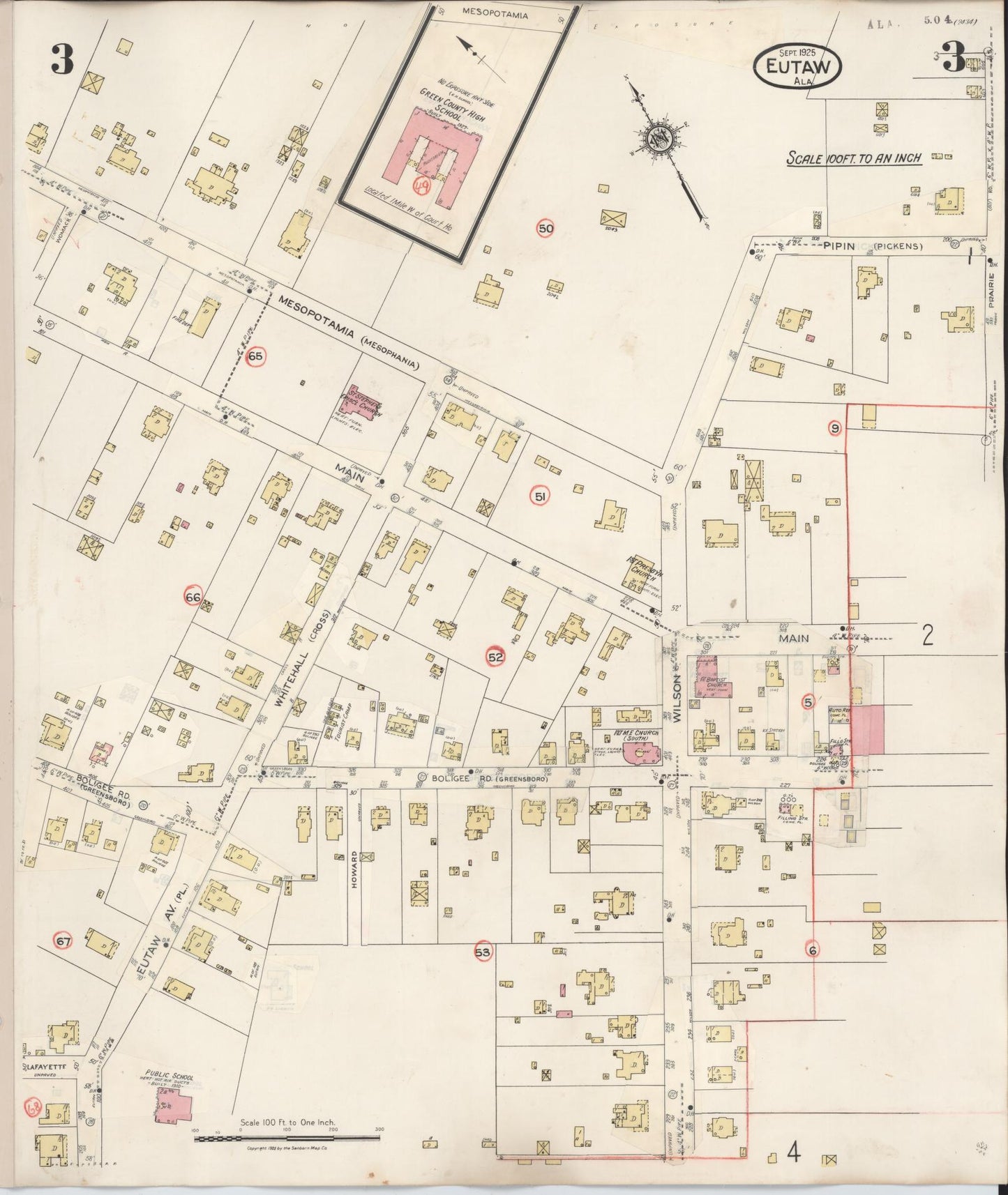 Sanborn Fire Insurance Map from Eutaw, Greene County, Alabama (1943), Sheet #0003 - Complete Map Set gallery image, historic Sanborn map, vintage wall art, Alabama Alabama