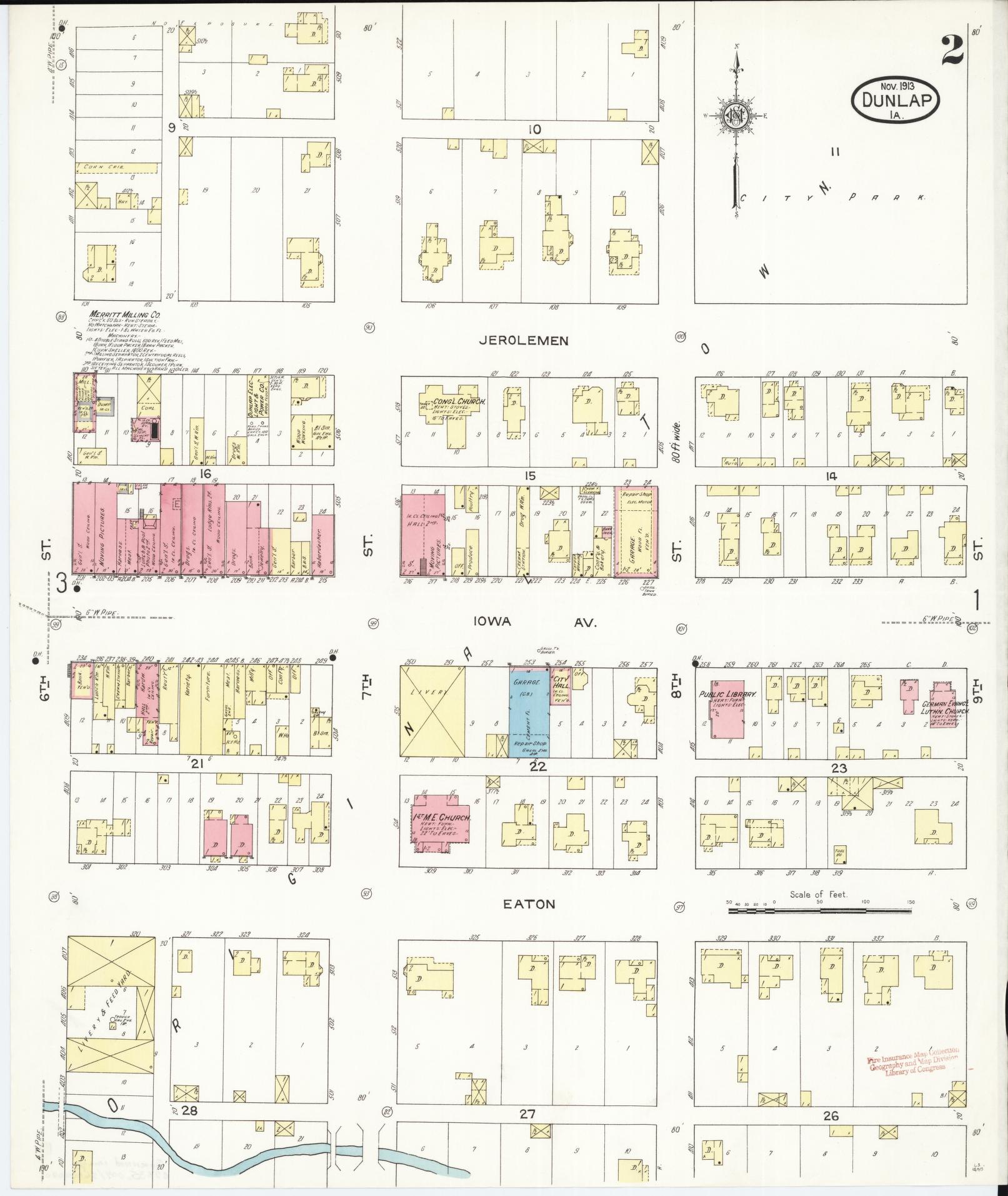 Sanborn Fire Insurance Map from Dunlap, Harrison County, Iowa (1913), Sheet #0002 - Historic Sanborn Fire Insurance Map Print, vintage old map wall art
