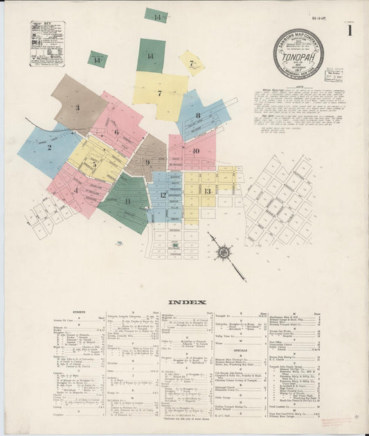 Sanborn Fire Insurance Map from Tonopah, Nye County, Nevada (1917), Sheet #0001 - Historic Sanborn Fire Insurance Map Print, vintage old map wall art, antique decor, genealogy gift, Nevada Nevada map