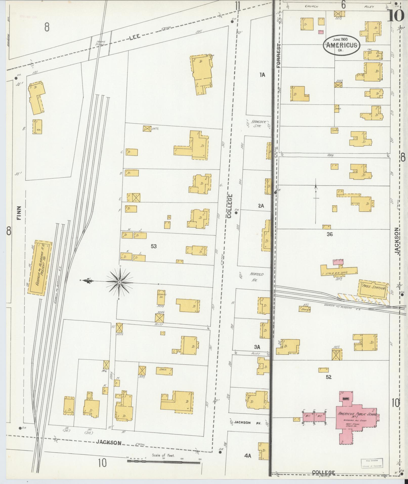 Sanborn Fire Insurance Map from Americus, Sumter County, Georgia (1900), Sheet #0010 - Complete Map Set gallery image, historic Sanborn map, vintage wall art, Georgia Georgia