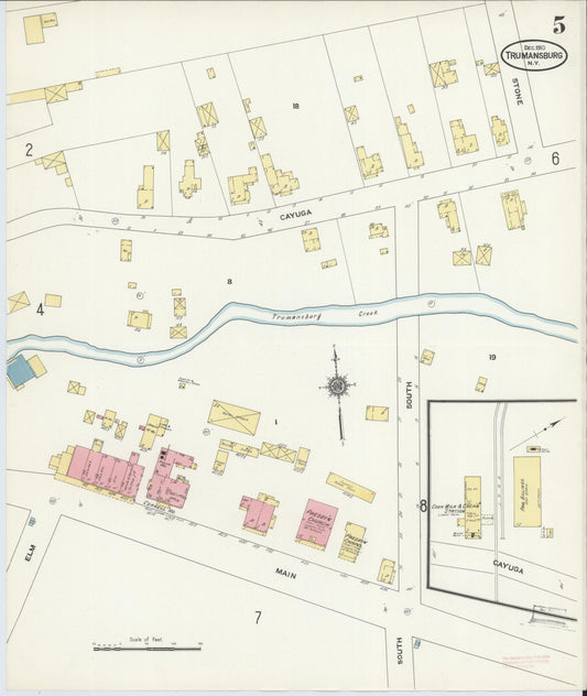 Sanborn Fire Insurance Map from Trumansburg, Tompkins County, New York (1910), Sheet #0005 - Historic Sanborn Fire Insurance Map Print, vintage old map wall art, antique decor, genealogy gift, New York New York map