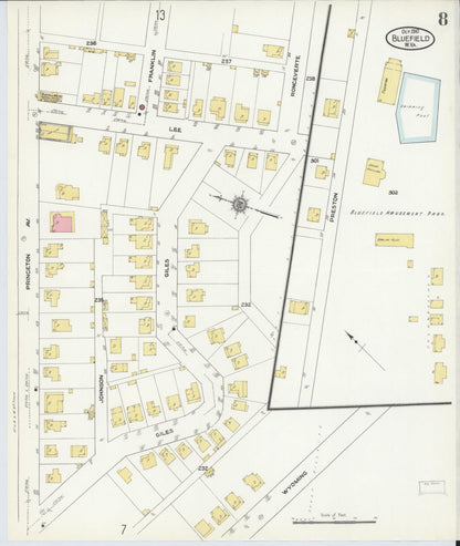 Sanborn Fire Insurance Map from Bluefield, Mercer County, West Virginia (1910), Sheet #0008 - Complete Map Set gallery image, historic Sanborn map, vintage wall art, West Virginia West Virginia