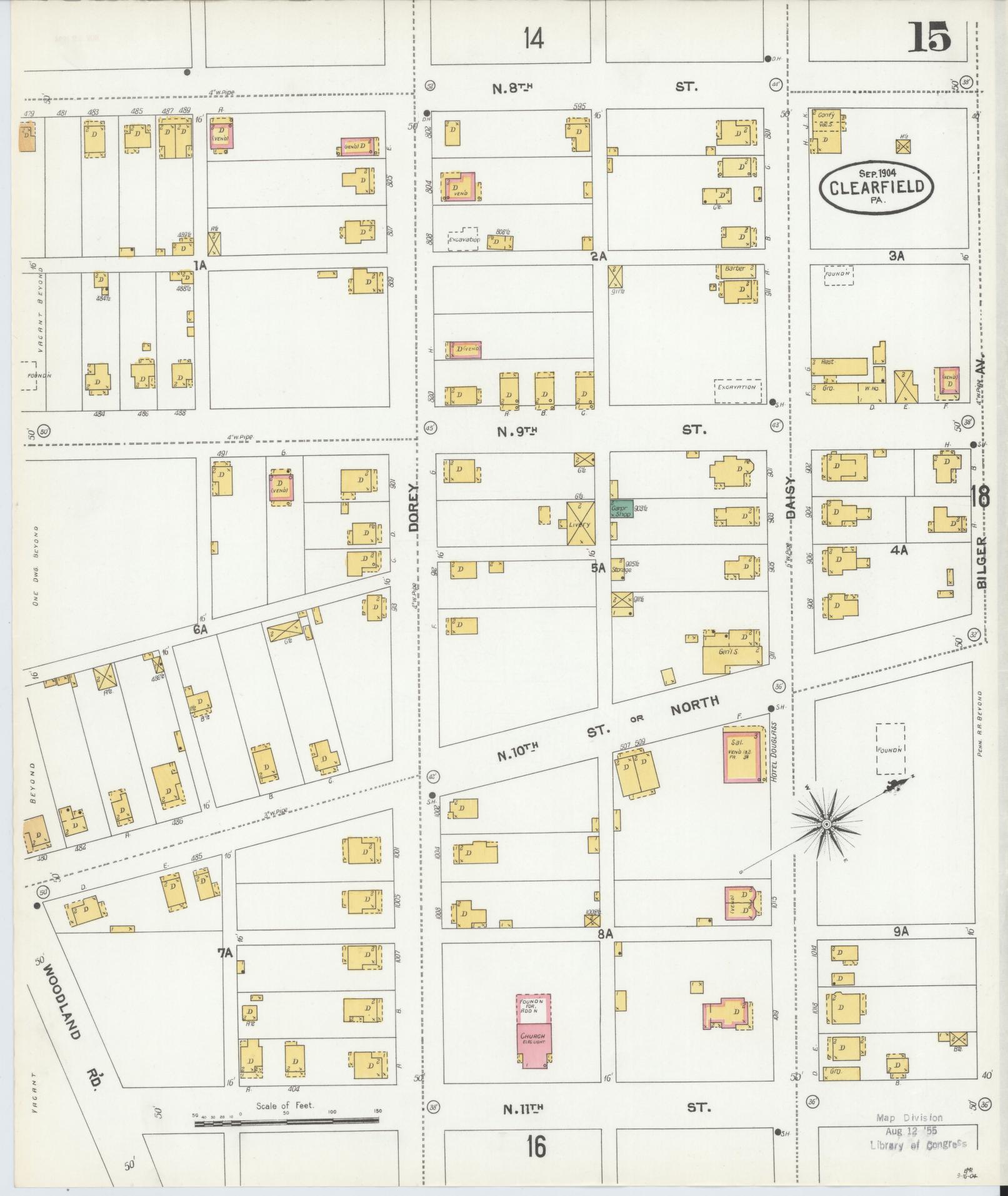 Sanborn Fire Insurance Map from Clearfield, Clearfield County, Pennsylvania (1904), Sheet #0015 - Historic Sanborn Fire Insurance Map Print, vintage old map wall art, antique decor, genealogy gift, Pennsylvania Pennsylvania map