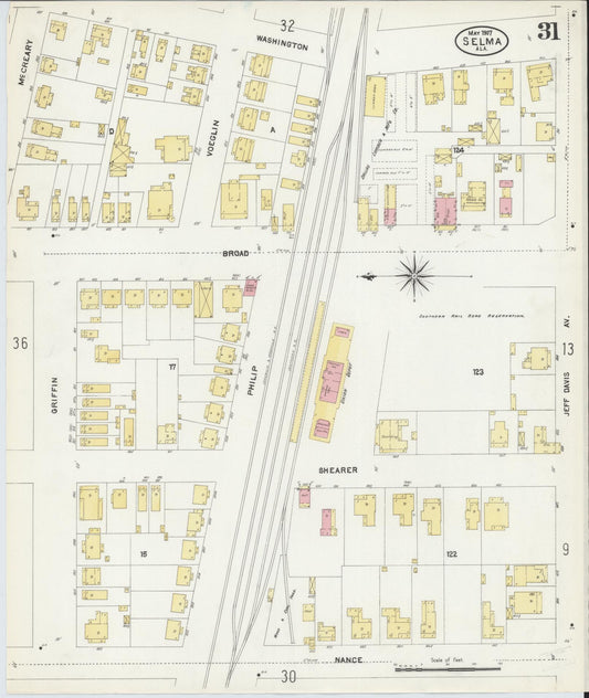 Sanborn Fire Insurance Map from Selma, Dallas County, Alabama (1907), Sheet #0031 - Historic Sanborn Fire Insurance Map Print, vintage old map wall art, antique decor, genealogy gift, Alabama Alabama map