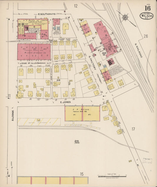 Sanborn Fire Insurance Map from Wilson, Wilson County, North Carolina (1922), Sheet #0016 - Historic Sanborn Fire Insurance Map Print, vintage old map wall art, antique decor, genealogy gift, North Carolina North Carolina map
