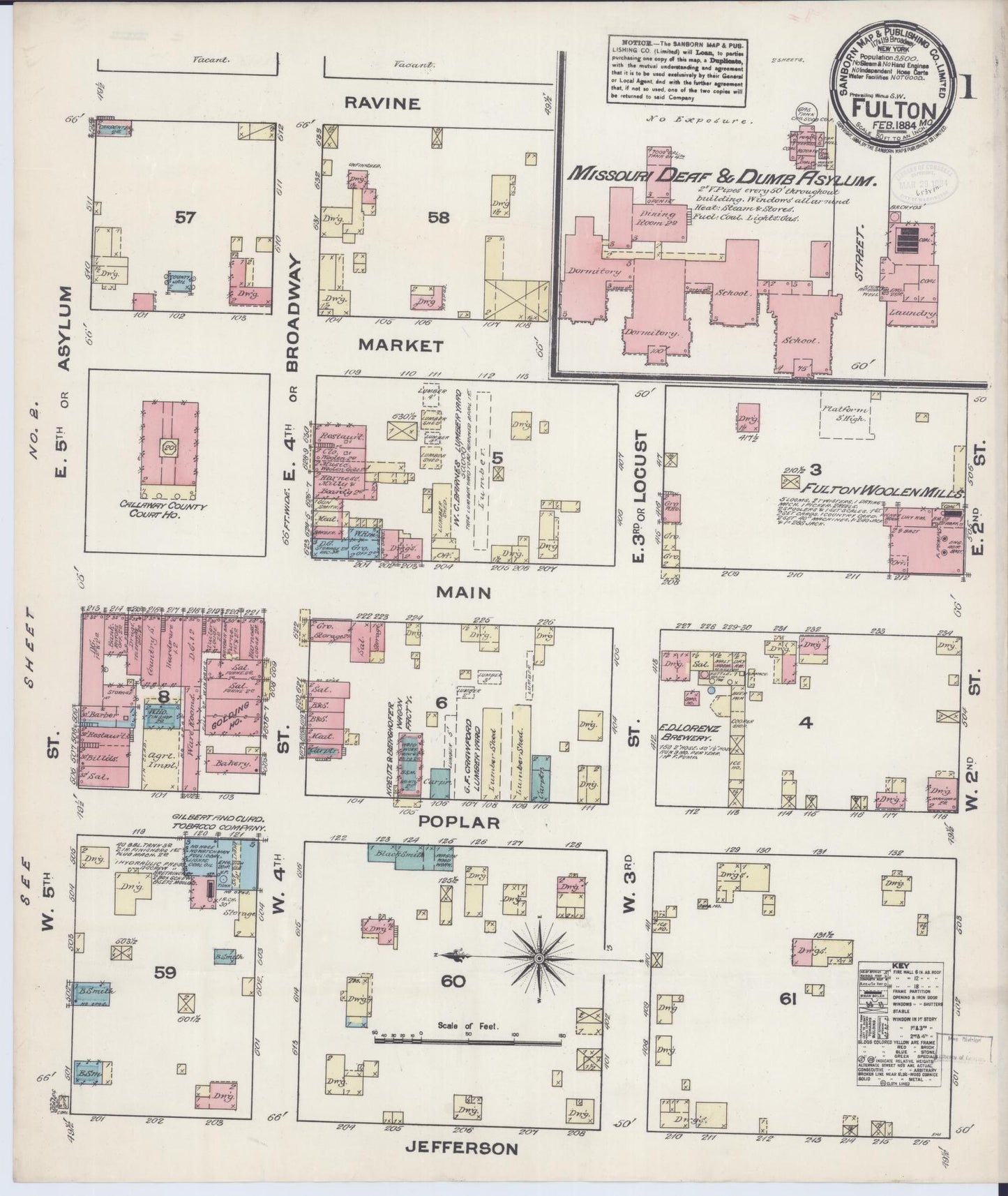 Sanborn Fire Insurance Map from Fulton, Callaway County, Missouri (1884), Sheet #0001 - Complete Map Set gallery image, historic Sanborn map, vintage wall art, Missouri Missouri