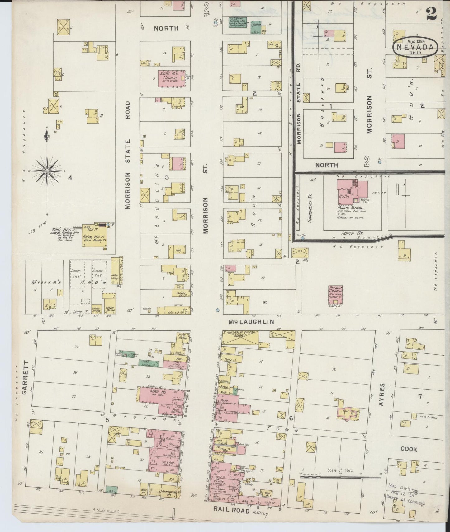 Sanborn Fire Insurance Map from Nevada, Wyandot County, Ohio (1895), Sheet #0002 - Complete Map Set gallery image, historic Sanborn map, vintage wall art, Nevada Nevada