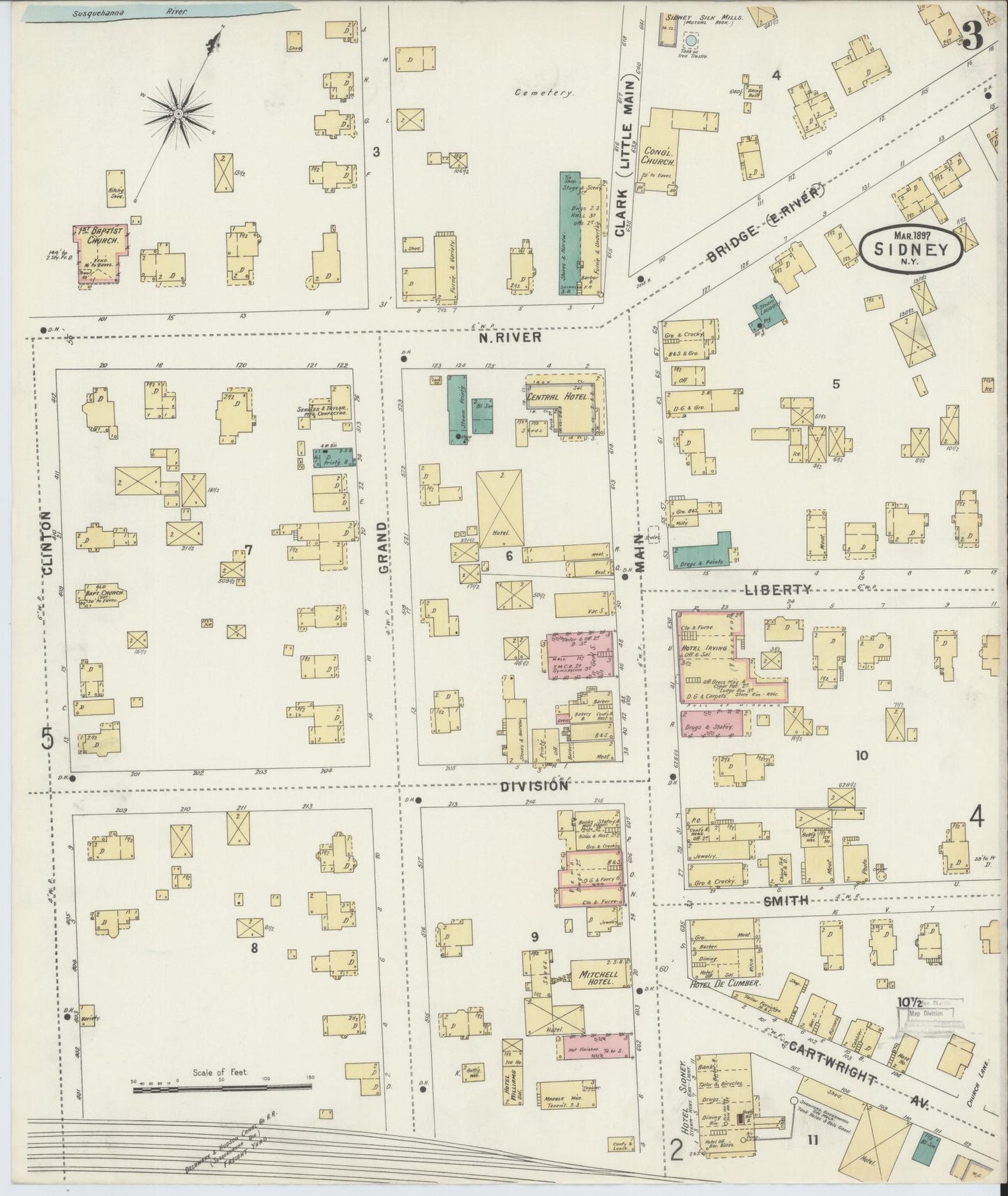 Sanborn Fire Insurance Map from Sidney, Delaware County, New York (1897), Sheet #0003 - Complete Map Set gallery image, historic Sanborn map, vintage wall art, Sidney Delaware