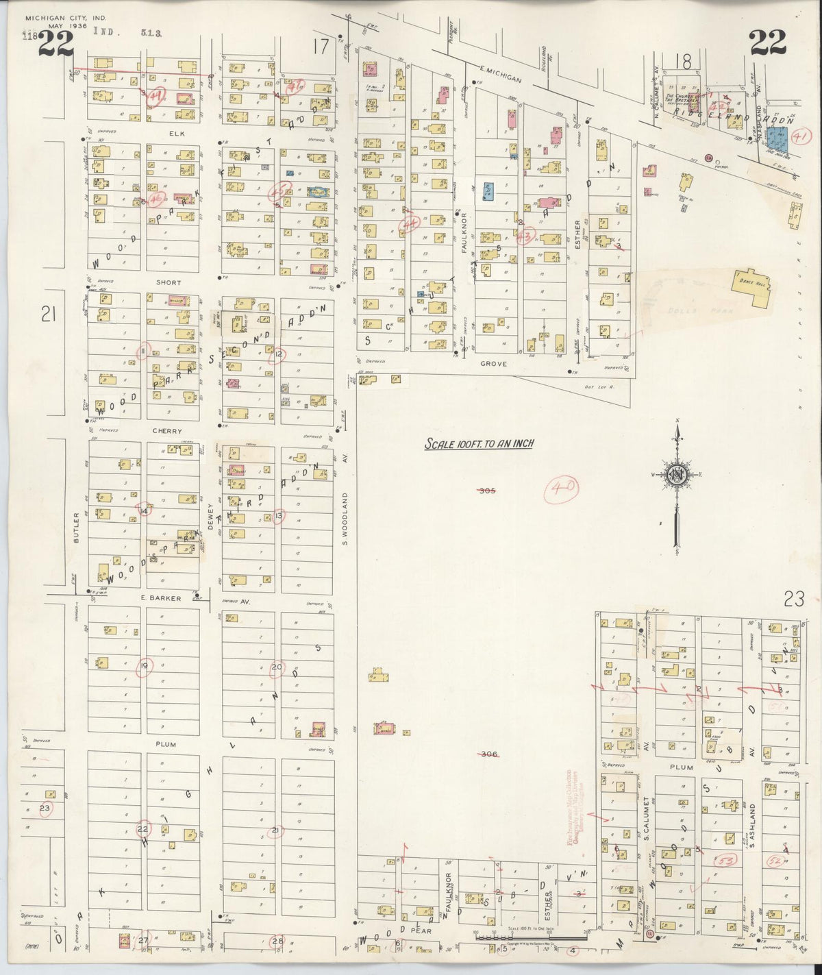 Sanborn Fire Insurance Map from Michigan City, La Porte County, Indiana (1948), Sheet #0022 - Historic Sanborn Fire Insurance Map Print, vintage old map wall art, antique decor, genealogy gift, Indiana Indiana map