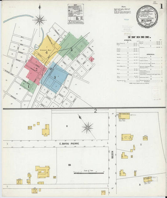 Sanborn Fire Insurance Map from Wesson, Copiah County, Mississippi (1900), Sheet #0001 - Historic Sanborn Fire Insurance Map Print, vintage old map wall art, antique decor, genealogy gift, Mississippi Mississippi map