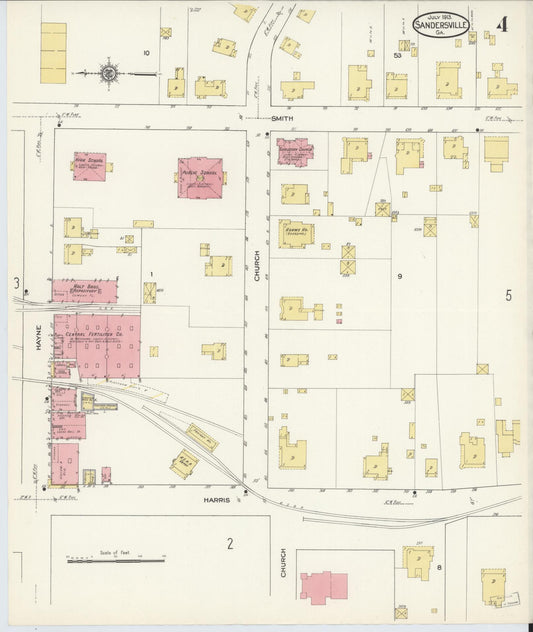 Sanborn Fire Insurance Map from Sandersville, Washington County, Georgia (1913), Sheet #0004 - Historic Sanborn Fire Insurance Map Print, vintage old map wall art, antique decor, genealogy gift, Georgia Georgia map