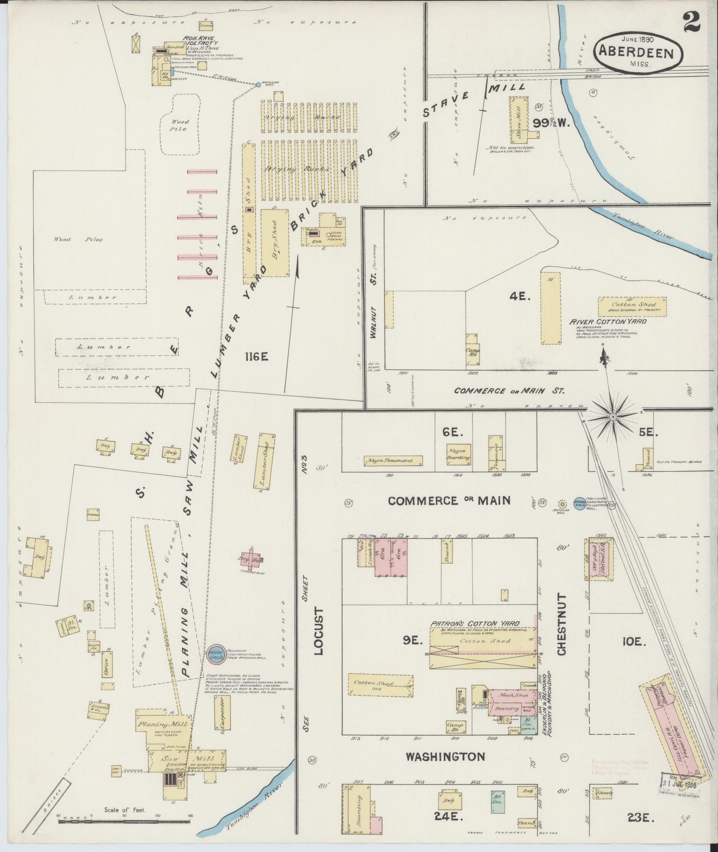 Sanborn Fire Insurance Map from Aberdeen, Monroe County, Mississippi (1890), Sheet #0002 - Complete Map Set gallery image, historic Sanborn map, vintage wall art, Mississippi Mississippi
