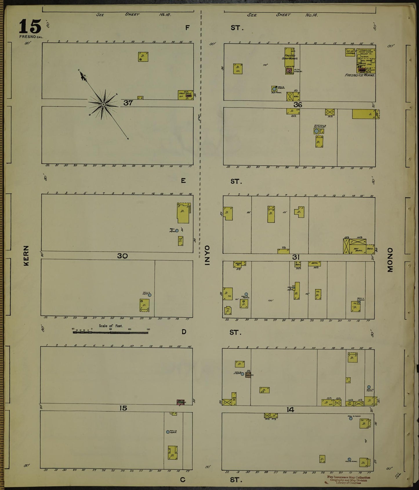 Sanborn Fire Insurance Map from Fresno, Fresno County, California (1888), Sheet #0015 - Historic Sanborn Fire Insurance Map Print, vintage old map wall art, antique decor, genealogy gift, California California map