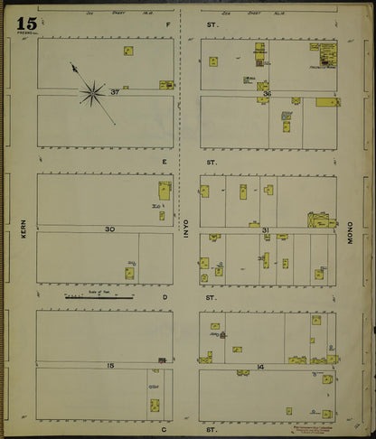 Sanborn Fire Insurance Map from Fresno, Fresno County, California (1888), Sheet #0015 - Historic Sanborn Fire Insurance Map Print, vintage old map wall art, antique decor, genealogy gift, California California map