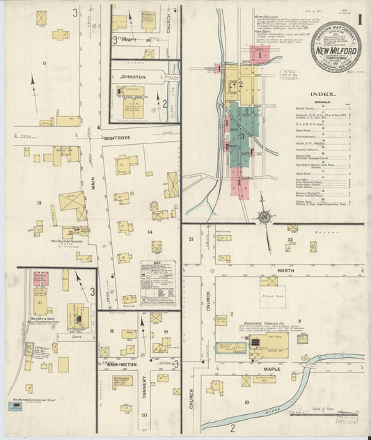 Sanborn Fire Insurance Map from New Milford, Susquehanna County, Pennsylvania (1911), Sheet #0001 - Historic Sanborn Fire Insurance Map Print, vintage old map wall art, antique decor, genealogy gift, Pennsylvania Pennsylvania map