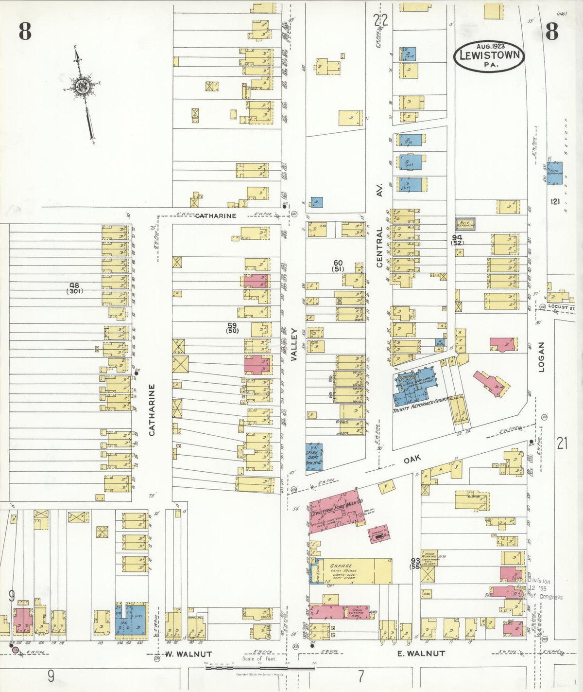 Sanborn Fire Insurance Map from Lewistown, Mifflin County, Pennsylvania (1923), Sheet #0008 - Complete Map Set gallery image, historic Sanborn map, vintage wall art, Pennsylvania Pennsylvania