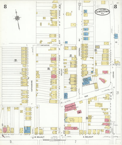 Sanborn Fire Insurance Map from Lewistown, Mifflin County, Pennsylvania (1923), Sheet #0008 - Complete Map Set gallery image, historic Sanborn map, vintage wall art, Pennsylvania Pennsylvania