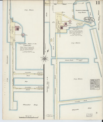 Sanborn Fire Insurance Map from Alpena, Alpena County, Michigan (1884), Sheet #0011 - Historic Sanborn Fire Insurance Map Print, vintage old map wall art, antique decor, genealogy gift, Michigan Michigan map