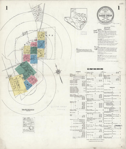 Sanborn Fire Insurance Map from Goose Creek, Harris County, Texas (1926), Sheet #0001 - Complete Map Set gallery image, historic Sanborn map, vintage wall art, Texas Texas
