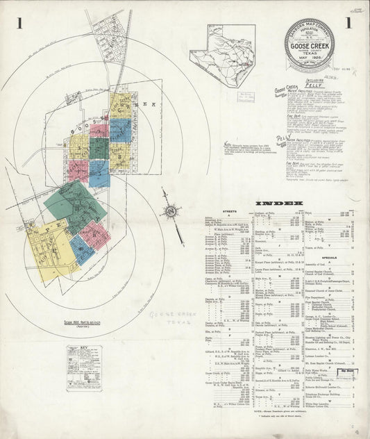 Sanborn Fire Insurance Map from Goose Creek, Harris County, Texas (1926), Sheet #0001 - Complete Map Set gallery image, historic Sanborn map, vintage wall art, Texas Texas