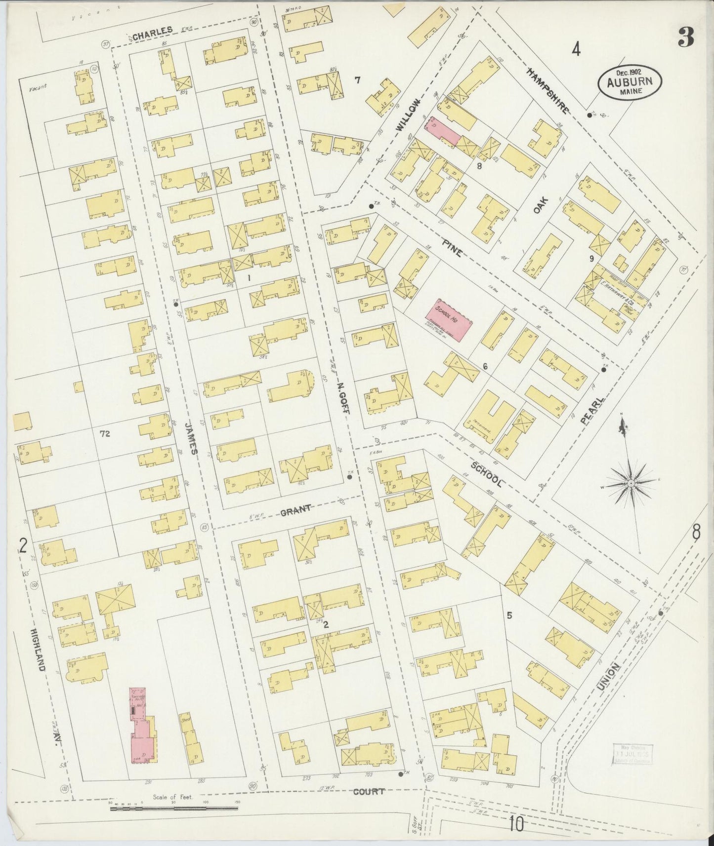 Sanborn Fire Insurance Map from Auburn, Androscoggin County, Maine (1902), Sheet #0003 - Complete Map Set gallery image, historic Sanborn map, vintage wall art, Maine Maine