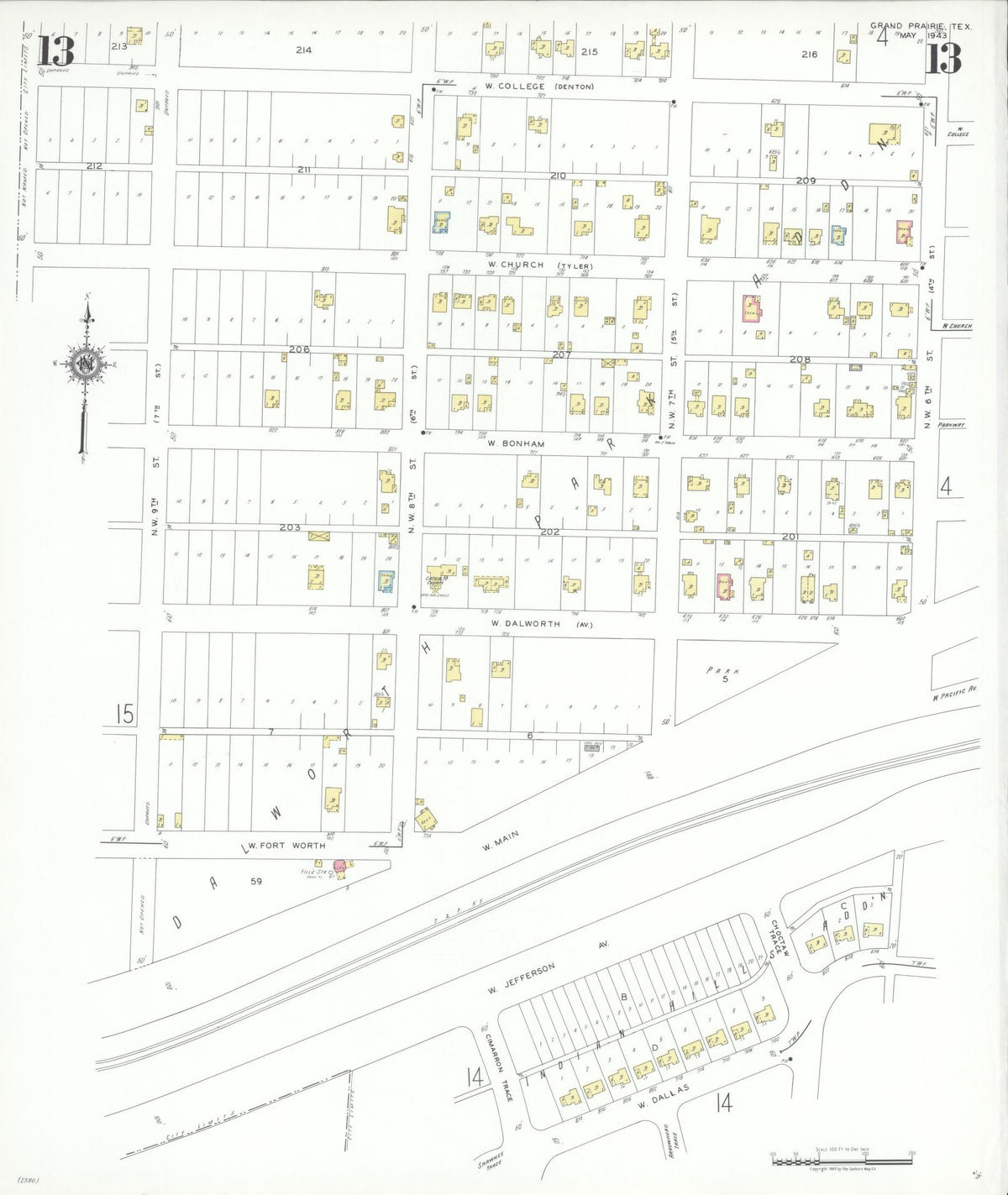 Sanborn Fire Insurance Map from Grand Prairie, Dallas County, Texas (1943), Sheet #0013 - Historic Sanborn Fire Insurance Map Print, vintage old map wall art, antique decor, genealogy gift, Texas Texas map