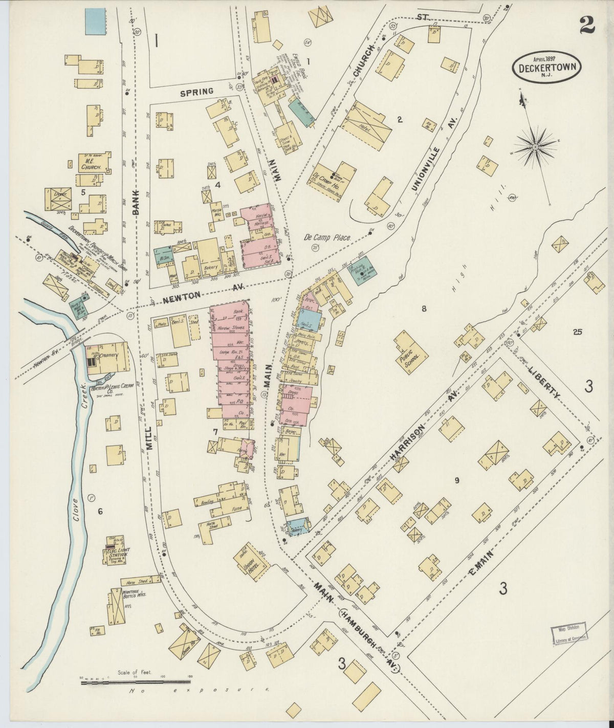 Sanborn Fire Insurance Map from Deckertown, Sussex County, New Jersey (1897), Sheet #0002 - Historic Sanborn Fire Insurance Map Print, vintage old map wall art, antique decor, genealogy gift, New Jersey New Jersey map