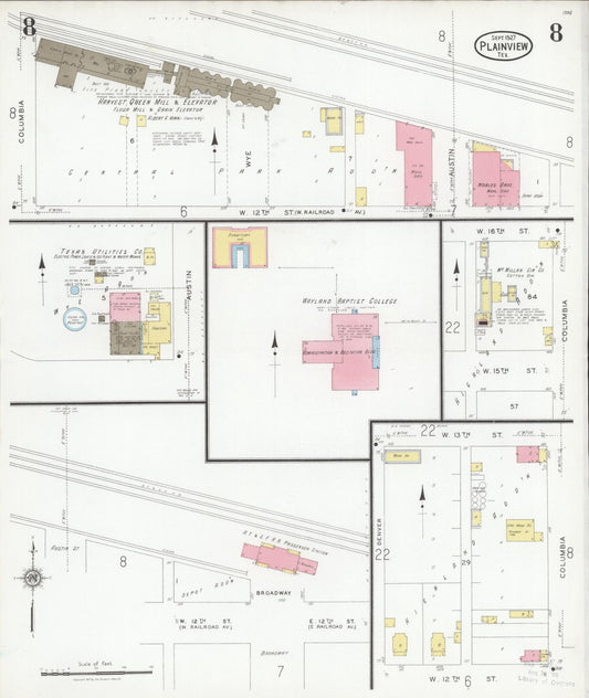 Sanborn Fire Insurance Map from Plainview, Hale County, Texas (1927), Sheet #0008 - Historic Sanborn Fire Insurance Map Print, vintage old map wall art, antique decor, genealogy gift, Texas Texas map