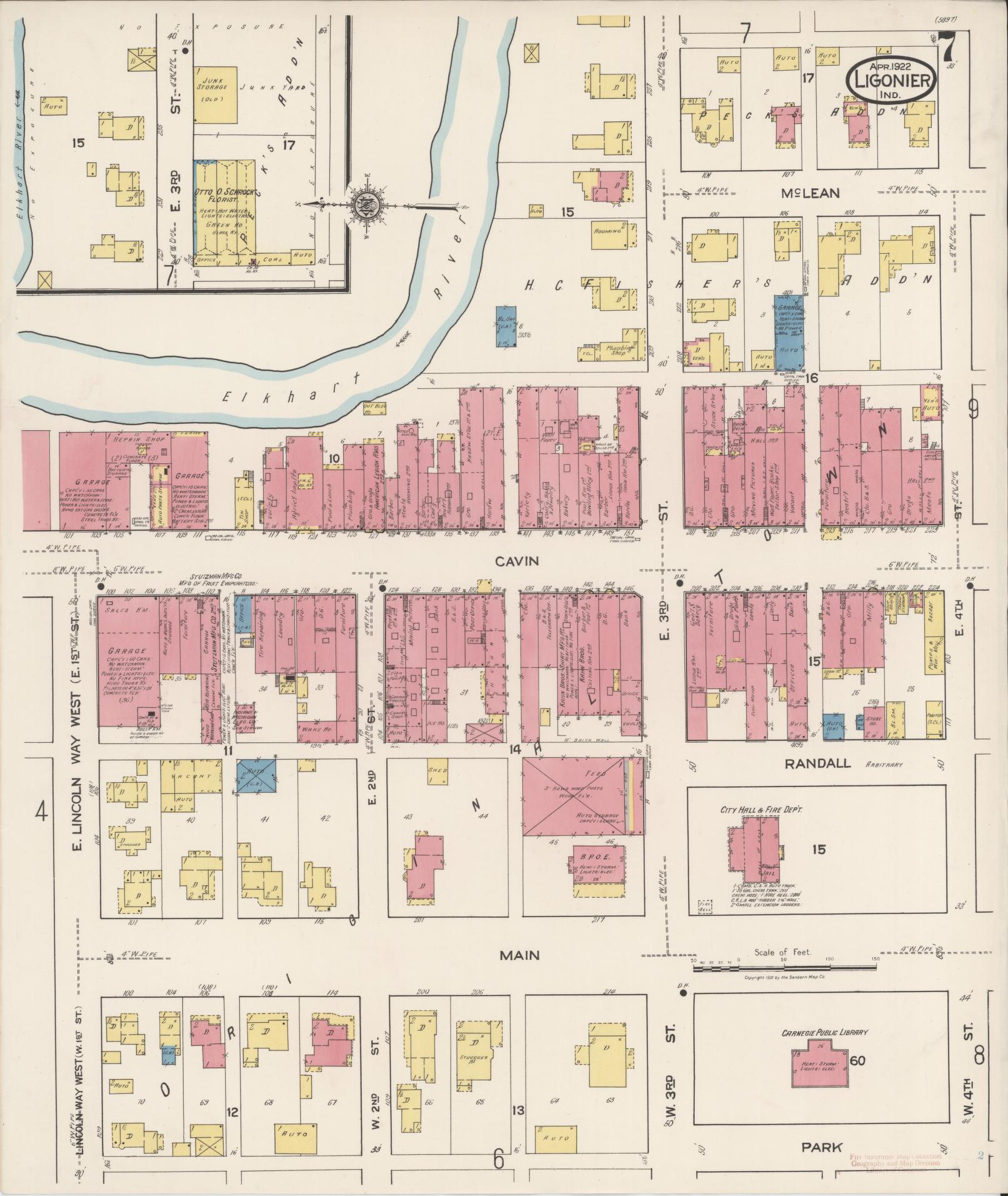 Sanborn Fire Insurance Map from Ligonier, Noble County, Indiana (1922), Sheet #0007 - Complete Map Set gallery image, historic Sanborn map, vintage wall art, Indiana Indiana