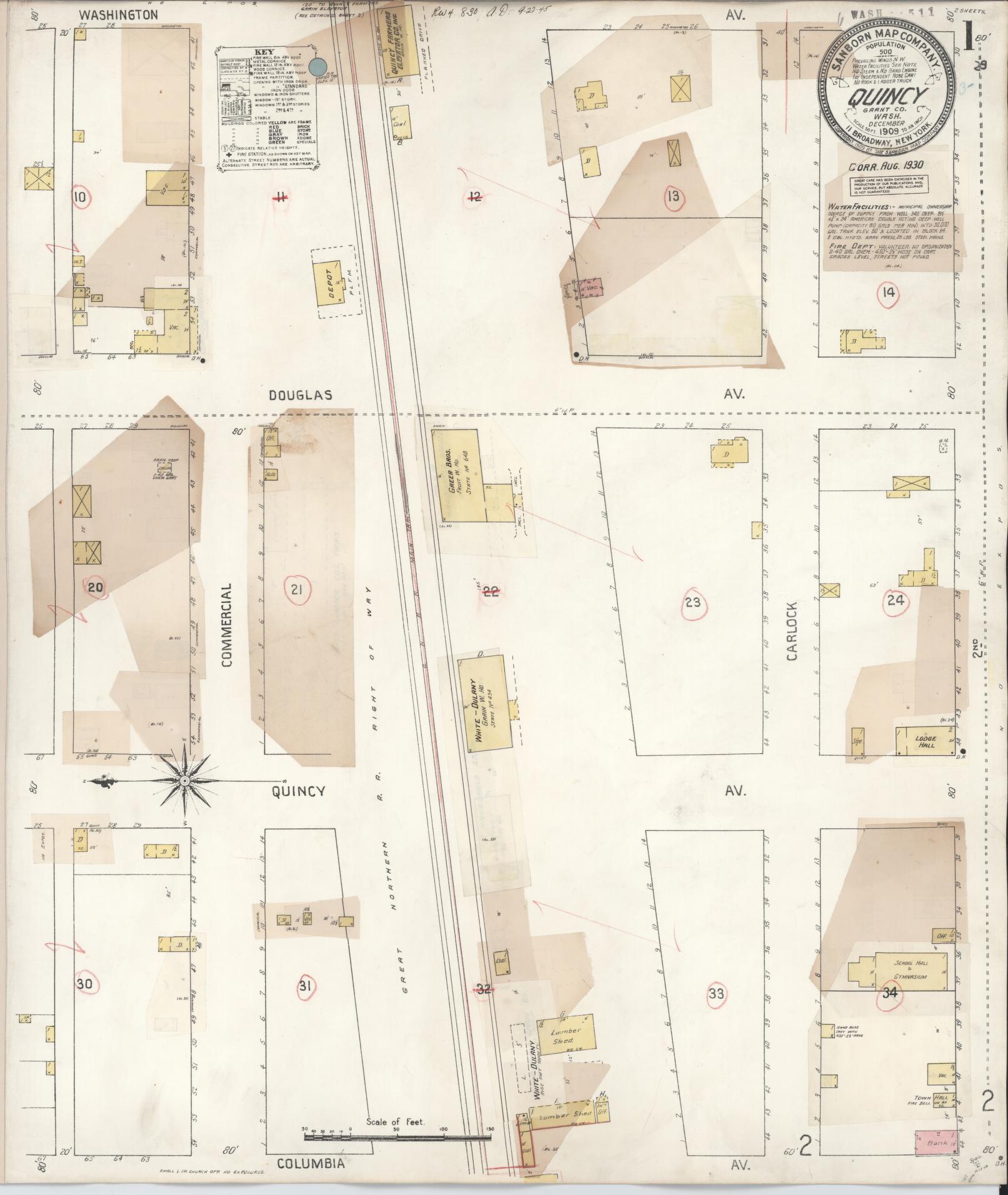 Sanborn Fire Insurance Map from Quincy, Grant County, Washington (1930), Sheet #0001 - Complete Map Set gallery image, historic Sanborn map, vintage wall art, Washington Washington