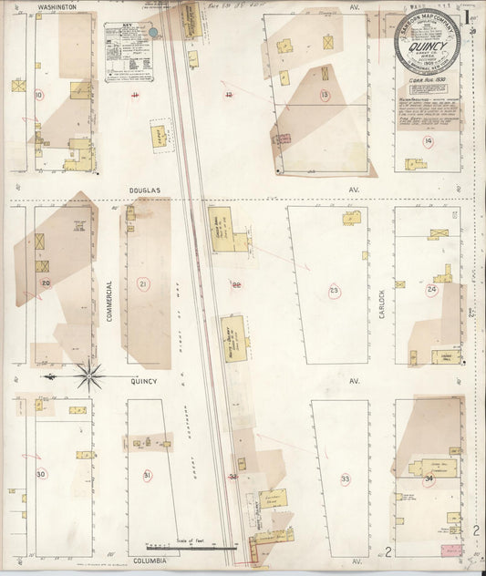 Sanborn Fire Insurance Map from Quincy, Grant County, Washington (1930), Sheet #0001 - Complete Map Set gallery image, historic Sanborn map, vintage wall art, Washington Washington