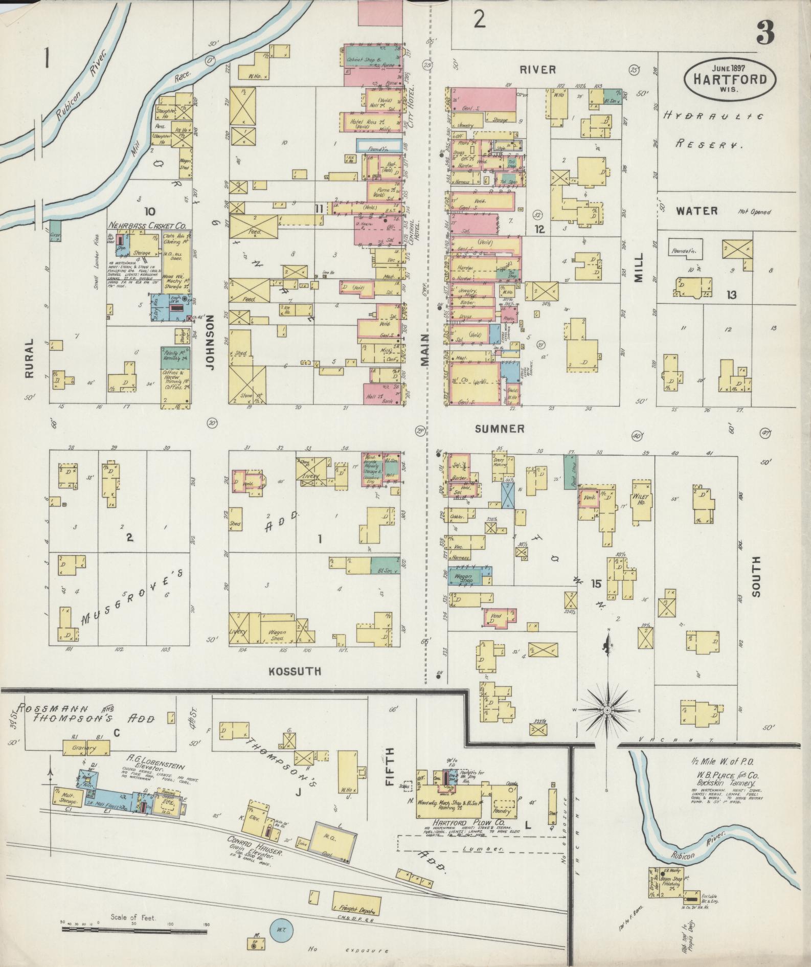 Sanborn Fire Insurance Map from Hartford, Washington County, Wisconsin (1897), Sheet #0003 - Historic Sanborn Fire Insurance Map Print, vintage old map wall art, antique decor, genealogy gift, Wisconsin Wisconsin map