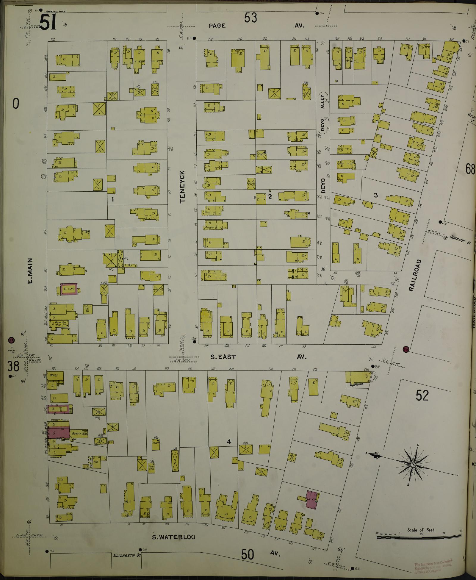 Sanborn Fire Insurance Map from Jackson, Jackson County, Michigan (1907), Sheet #0051 - Complete Map Set gallery image, historic Sanborn map, vintage wall art, Michigan Michigan